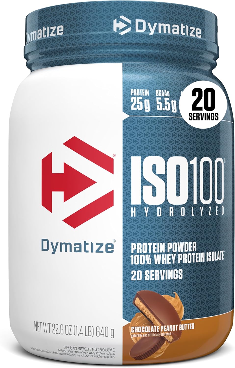 Dymatize ISO100 Whey Protein Isolate Powder — 25g Protein, 5.5g BCAAs, Under 120 Calories, Gluten-Free, 1g Fat, 1g Sugar, 2g Carbs (20 Servings)