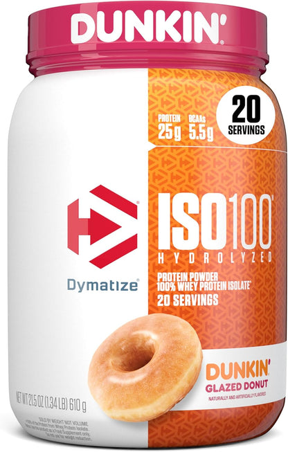 Dymatize ISO100 Whey Protein Isolate Powder — 25g Protein, 5.5g BCAAs, Under 120 Calories, Gluten-Free, 1g Fat, 1g Sugar, 2g Carbs (20 Servings)
