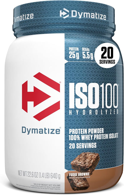 Dymatize ISO100 Whey Protein Isolate Powder — 25g Protein, 5.5g BCAAs, Under 120 Calories, Gluten-Free, 1g Fat, 1g Sugar, 2g Carbs (20 Servings)